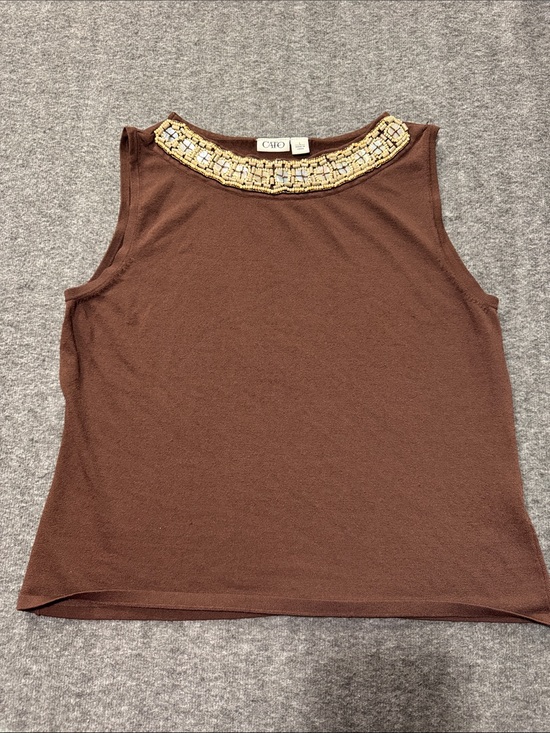 Cato Tops - Cato Brown Jeweled‎ Neck Sleeveless Camisole